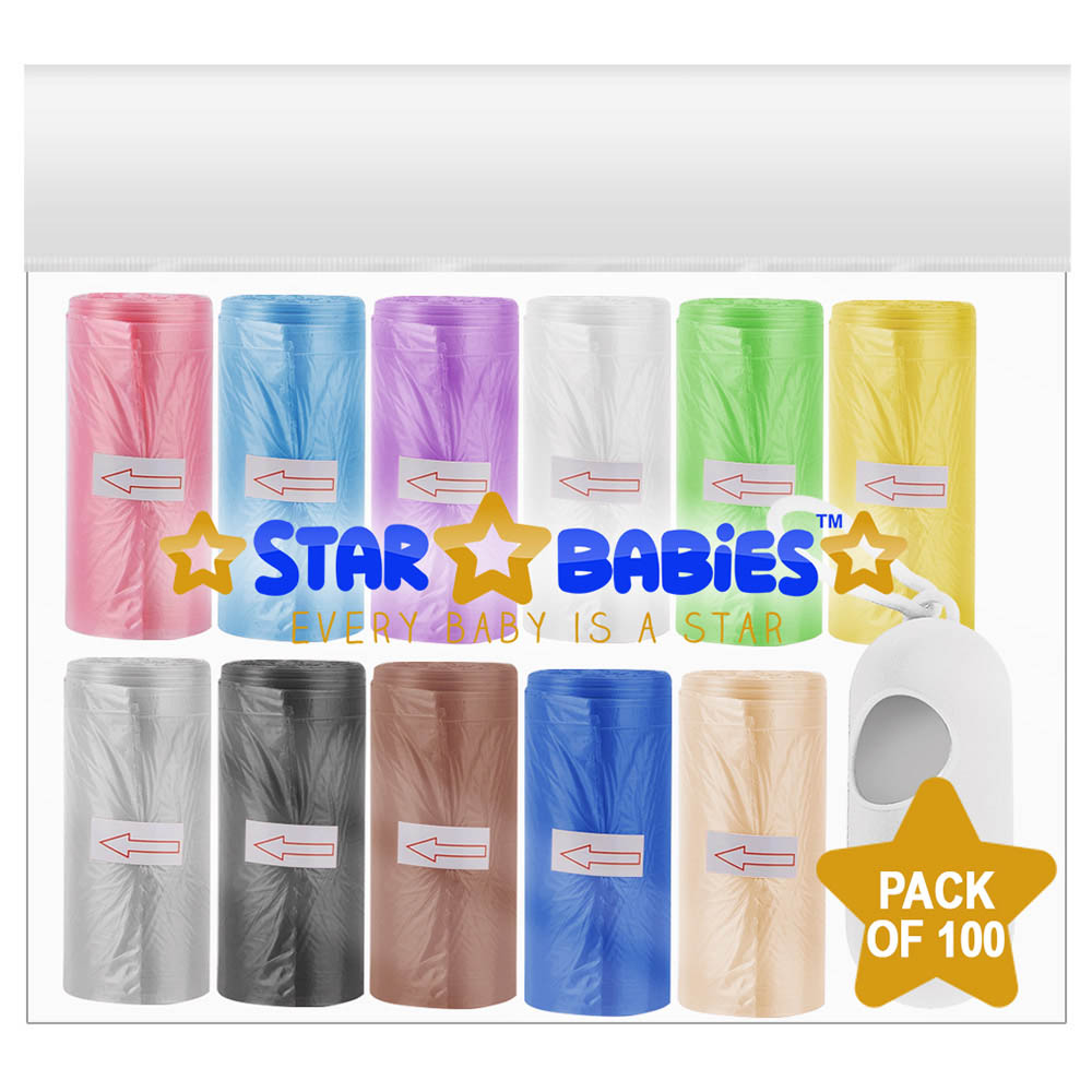 Star Babies - Scented Nappy Bag - Pack Of 100 - 22 x 32cm With Dispenser - Rainbow