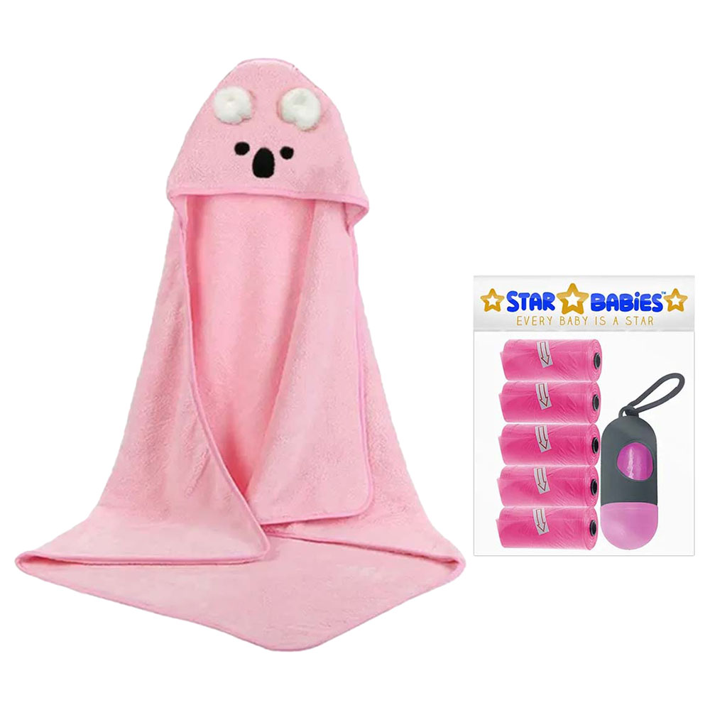 Star Babies - Microfiber Hooded Towel with Disposable Scented Bag with Dispenser - Pink