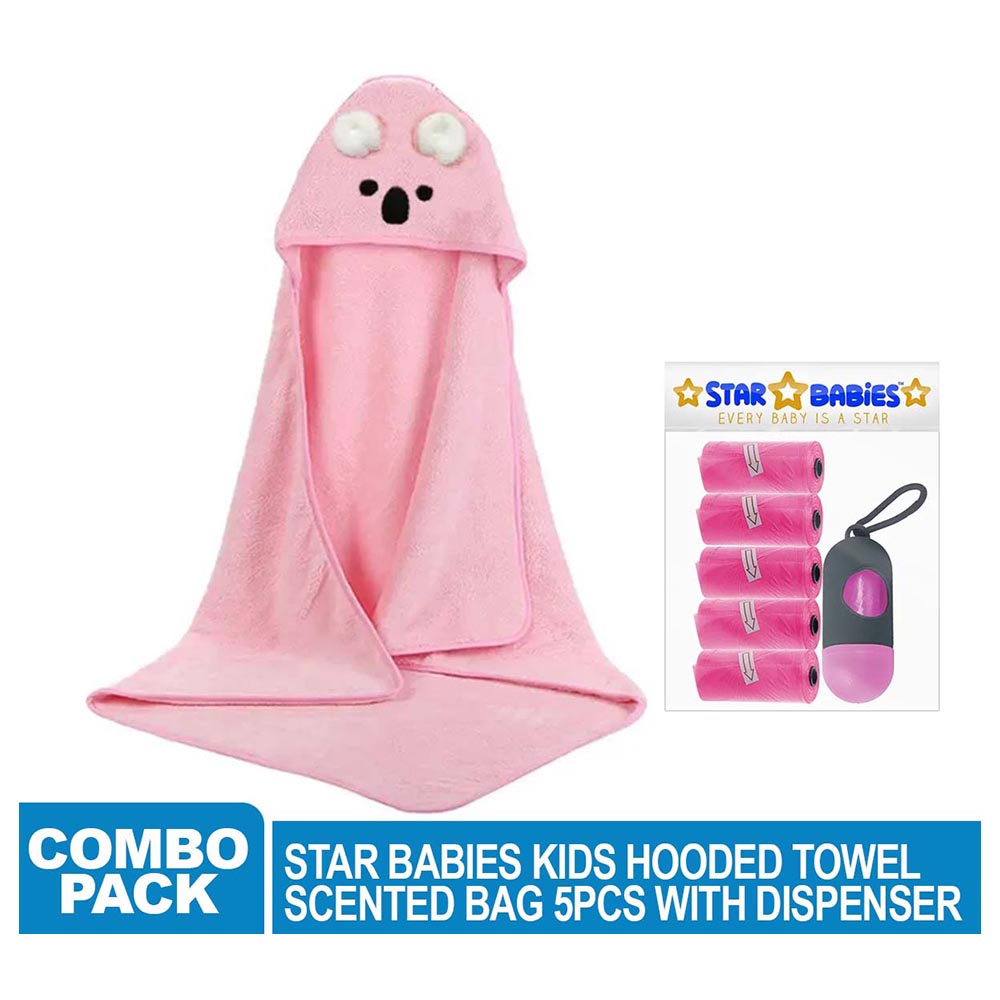 Star Babies - Microfiber Hooded Towel with Disposable Scented Bag with Dispenser - Pink