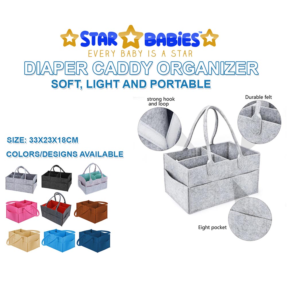 Star Babies - Caddy Diaper Organizer - Grey with Disposable Bibs - 10pcs & Changing Mat - 10pcs - Blue