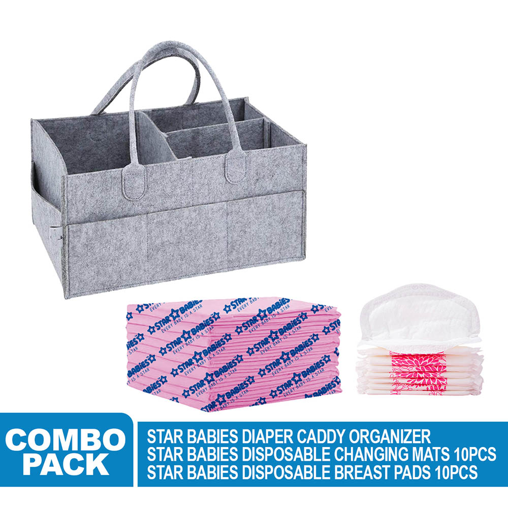 Star Babies - Caddy Diaper Organizer with Breast Pad - 10pcs & Changing Mat - 10pcs