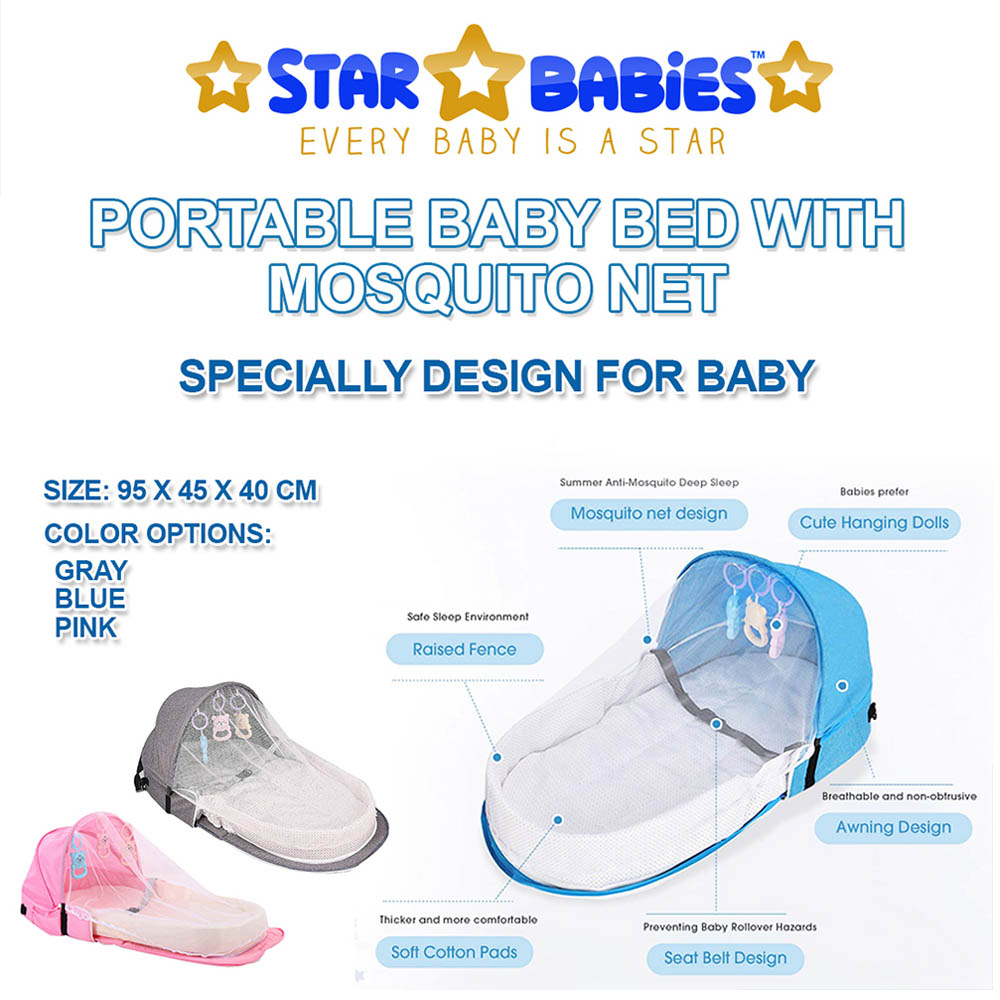 Star Babies Baby Mosquito Bed Pink with Caddy Diaper Organizer - Black/Red