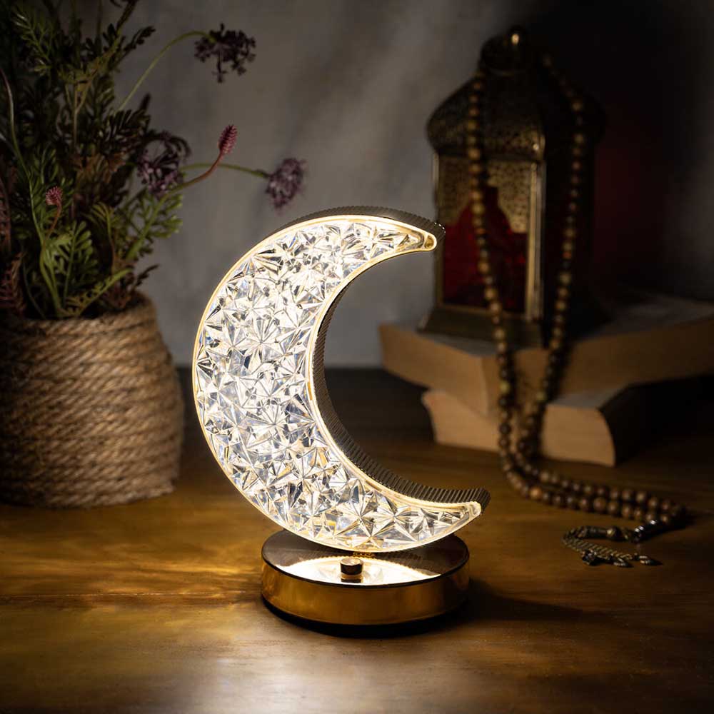 HilalFul - Crystal Crescent Table Lamp - Gold
