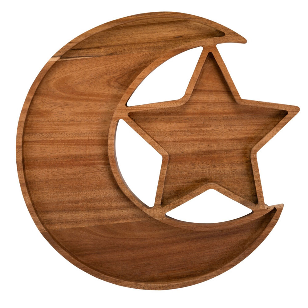 HilalFul Hilal & Star Premium Wooden Platter - Brown