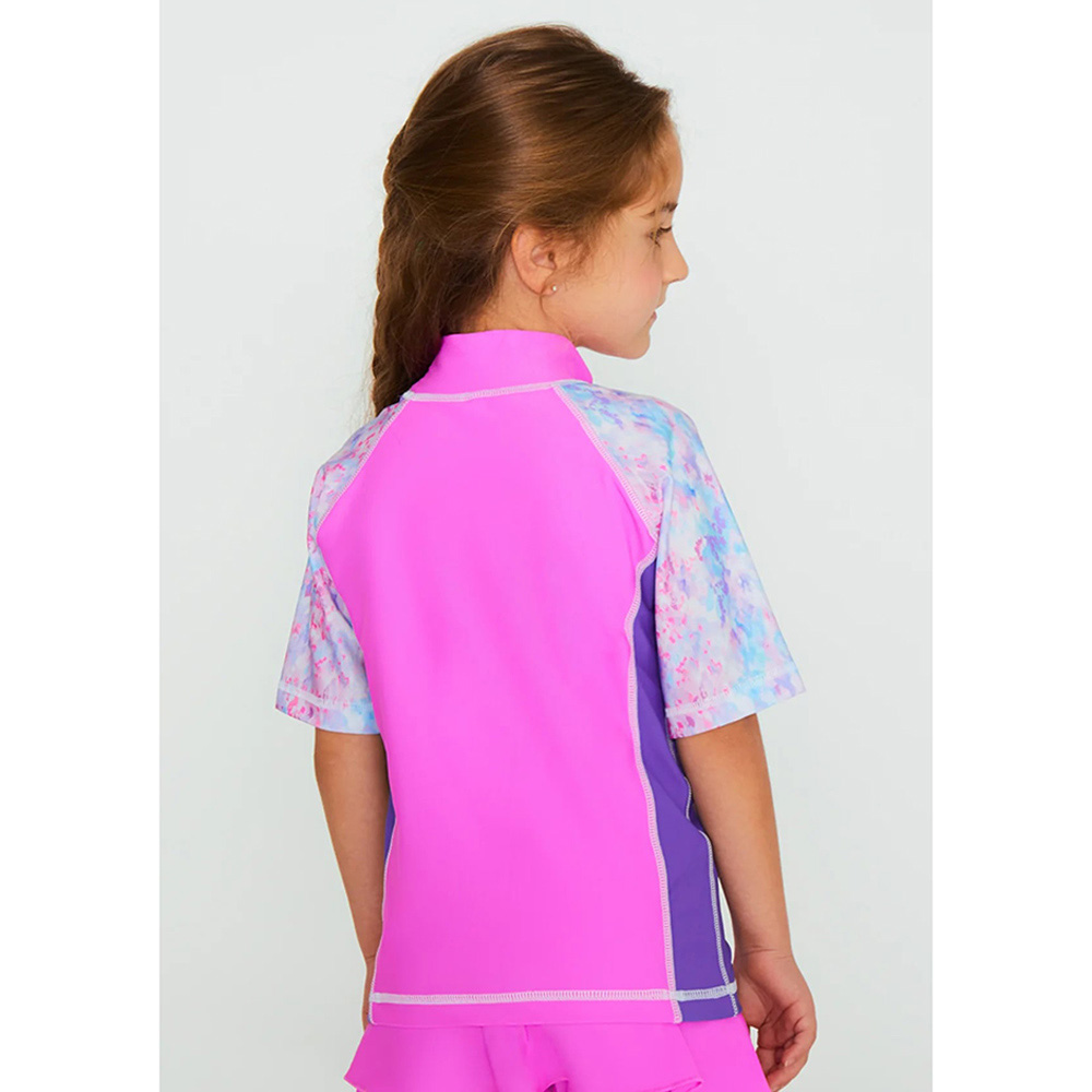 Coega Sunwear - Girls Kids Short Sleeve Rashguard - Purple Abstract Drops