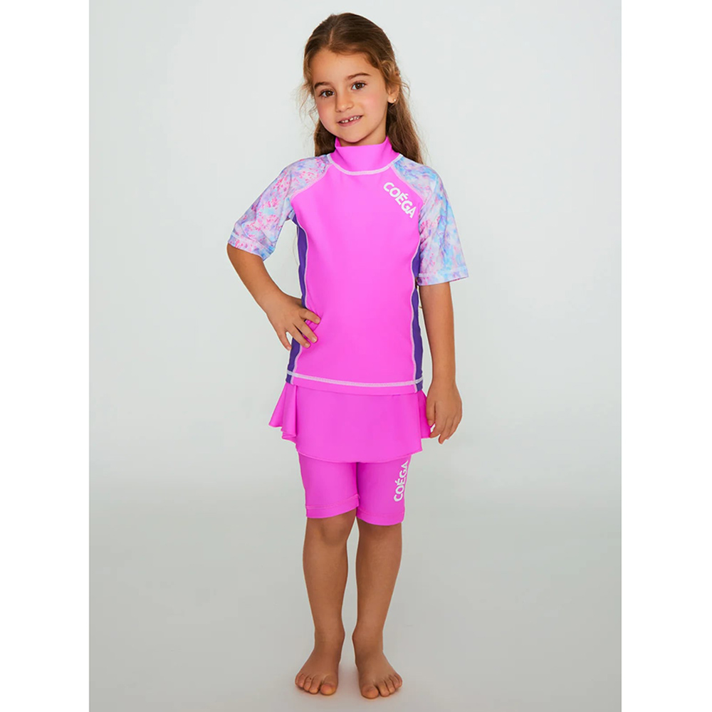 Coega Sunwear - Girls Kids Short Sleeve Rashguard - Purple Abstract Drops