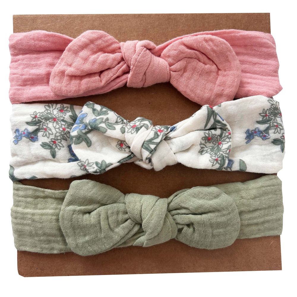 Wonder Kids - Baby Headband Set - Sage Green/Floral/Pink - 3 Pcs