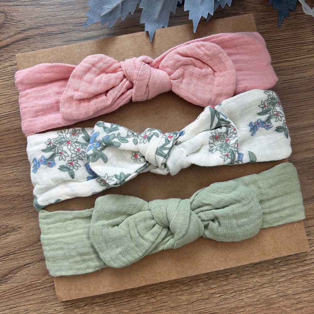 Wonder Kids - Baby Headband Set - Sage Green/Floral/Pink - 3 Pcs