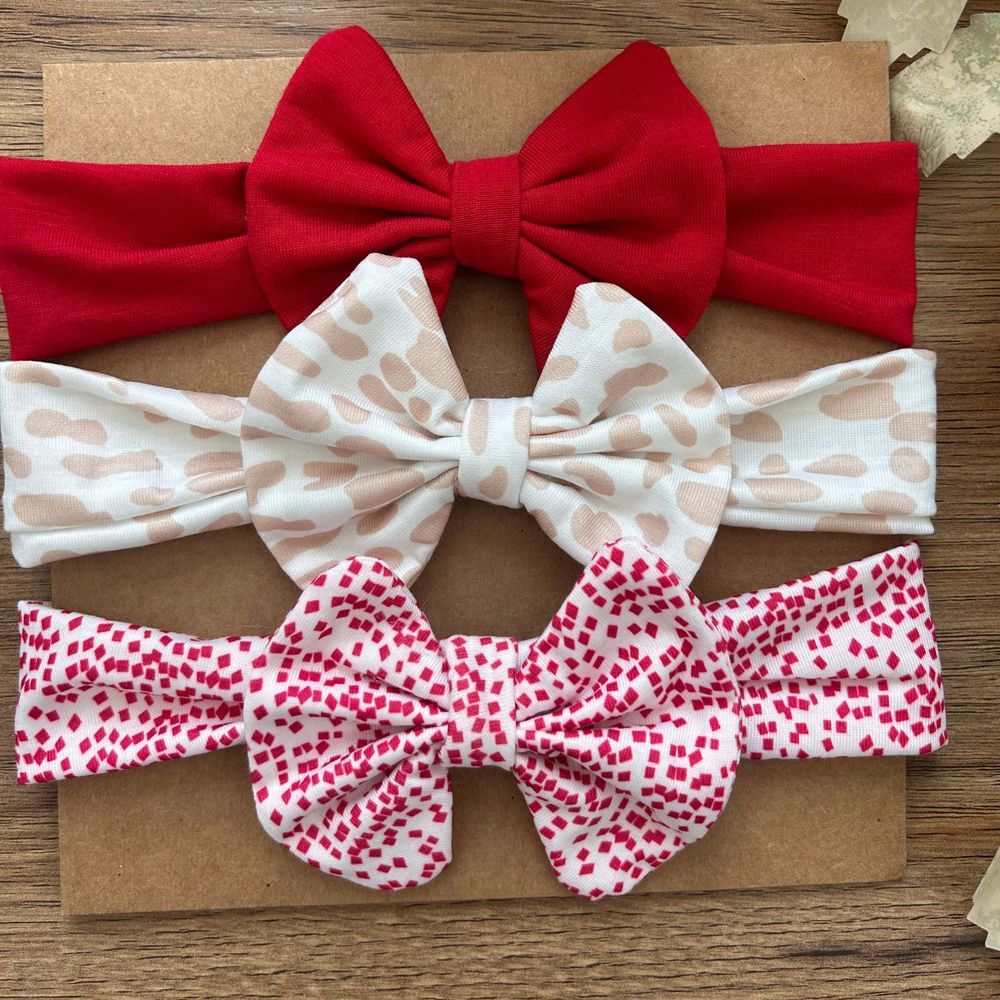 Wonder Kids - 3pc-Set - Baby Bow Headbands - Red/White/Brown