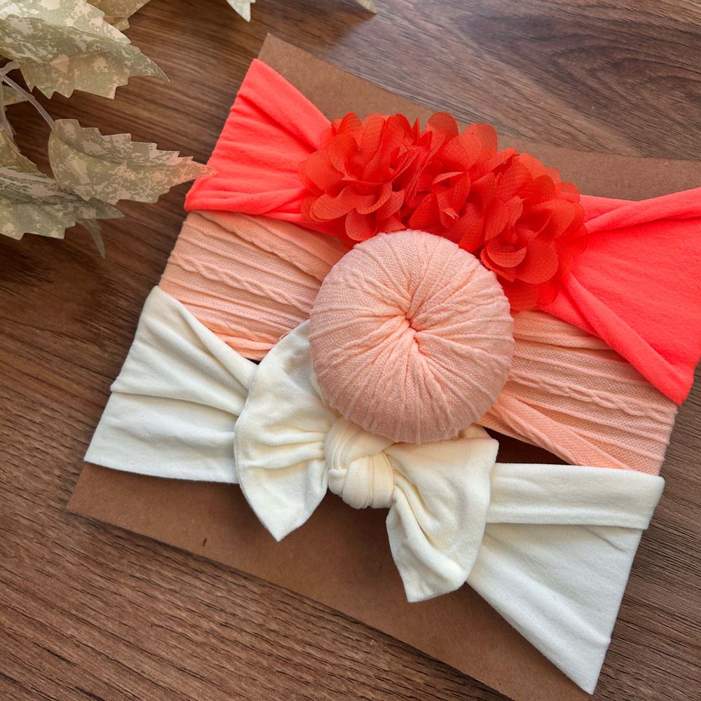 Wonder Kids - 3pc-Set - Monochromatic Baby Headbands - Red/Peach/White