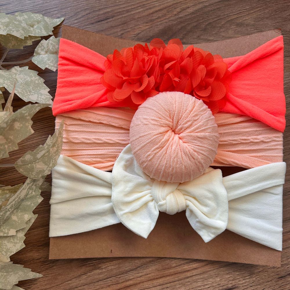 Wonder Kids - 3pc-Set - Monochromatic Baby Headbands - Red/Peach/White