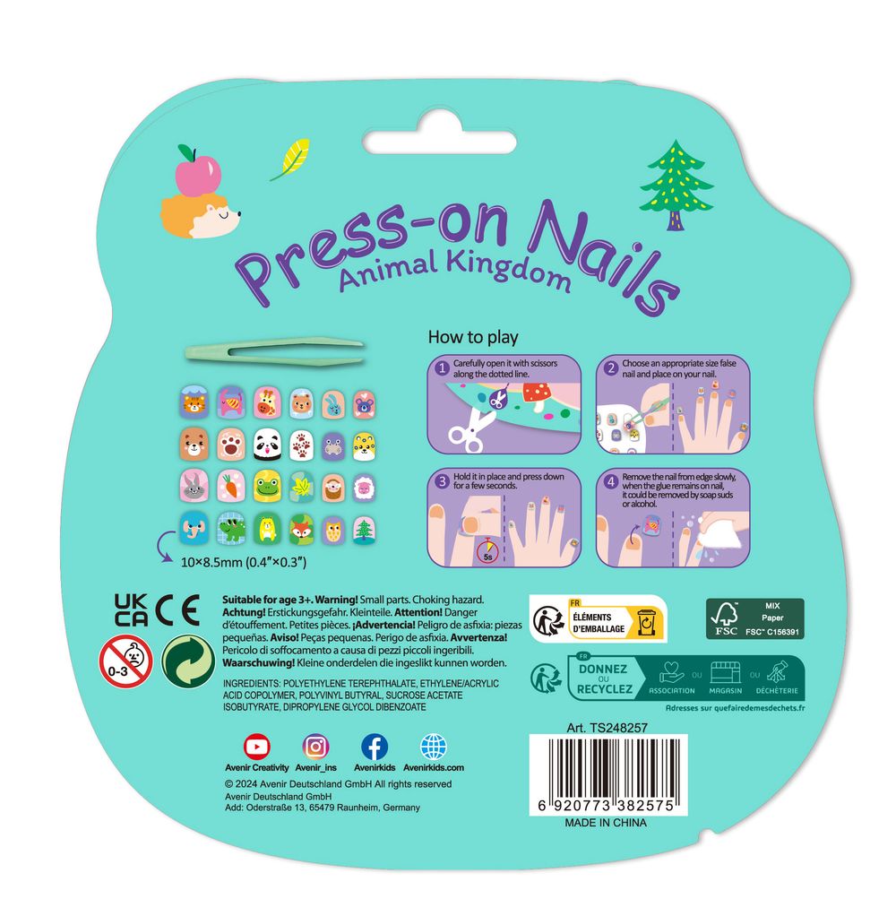 Avenir - Fancy Me Press-On Kids Nails - Animal Kingdom - 24 Pcs