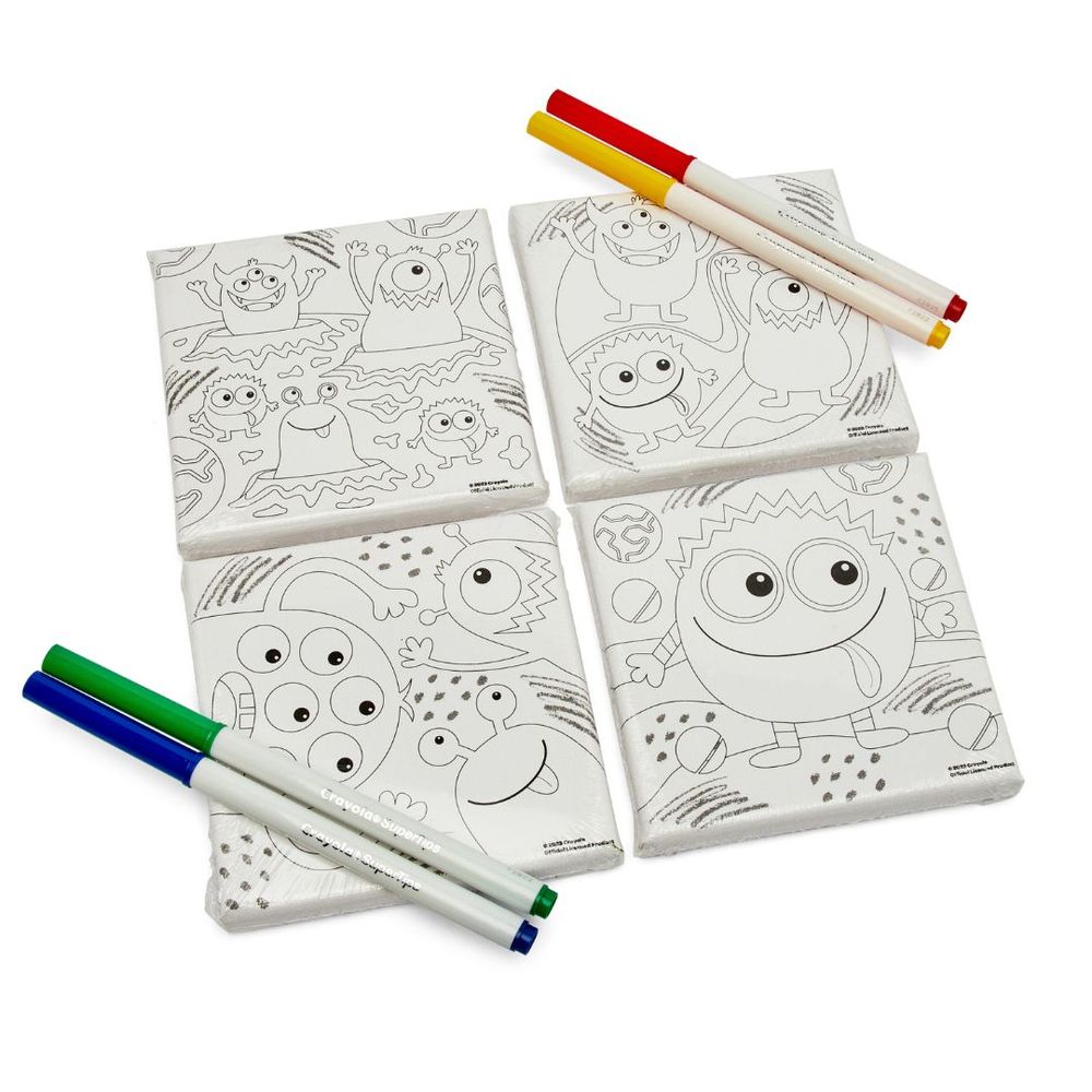 Crayola - 4 Colour in Canvases Kit - Monsters