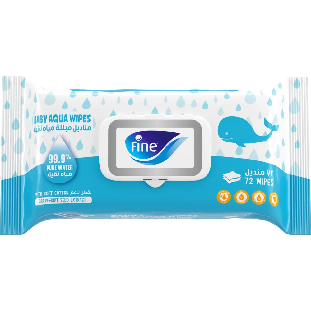 Fine - Baby Aqua Wipes 99.9% Pure Water & Soft Cotton 72 Ply