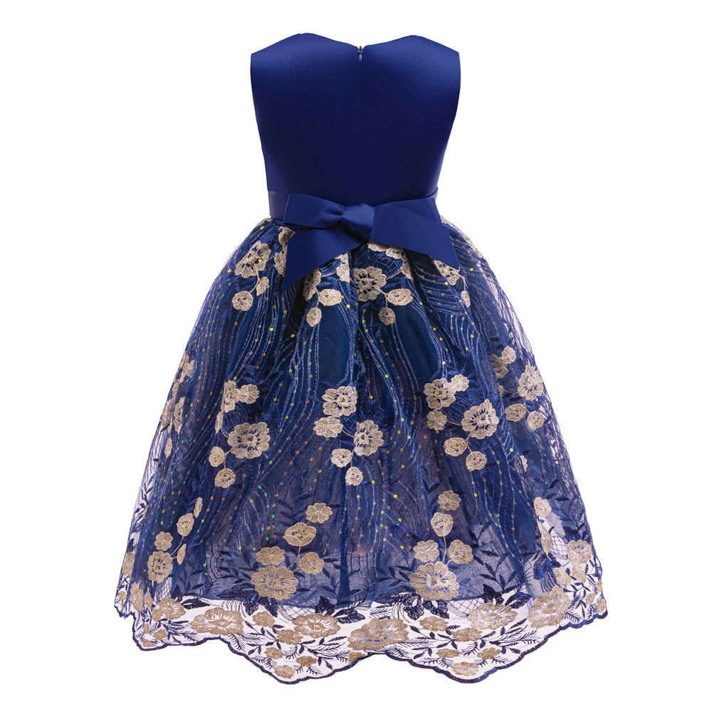 Sugar Rush - Girl's Solid Gown Dress - Navy Blue