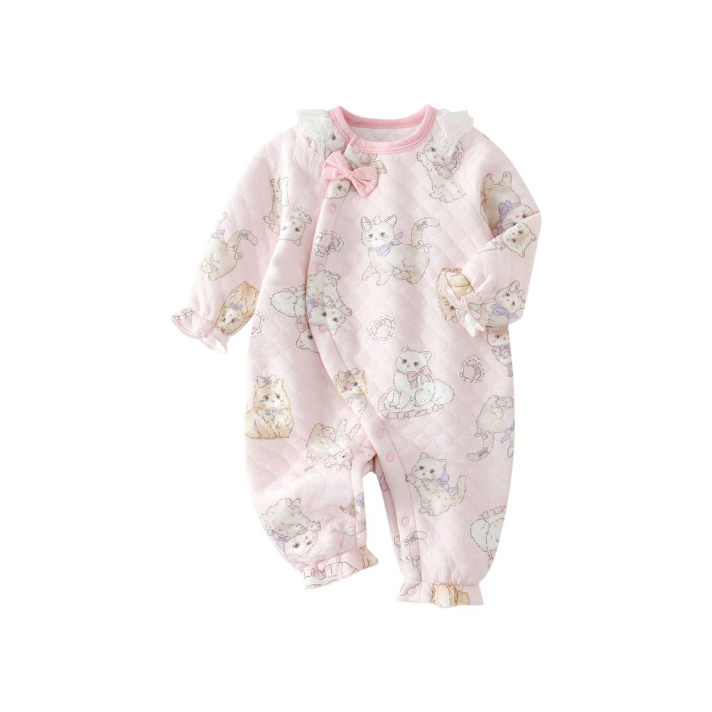 Sugar Rush - Kitten Print Romper - Pink