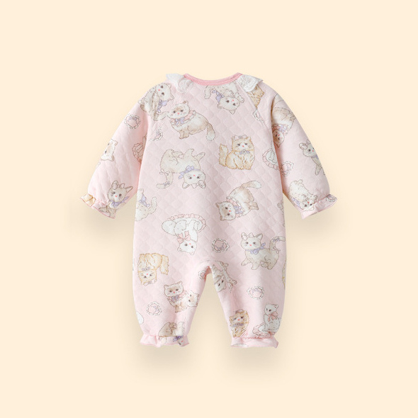 Sugar Rush - Kitten Print Romper - Pink