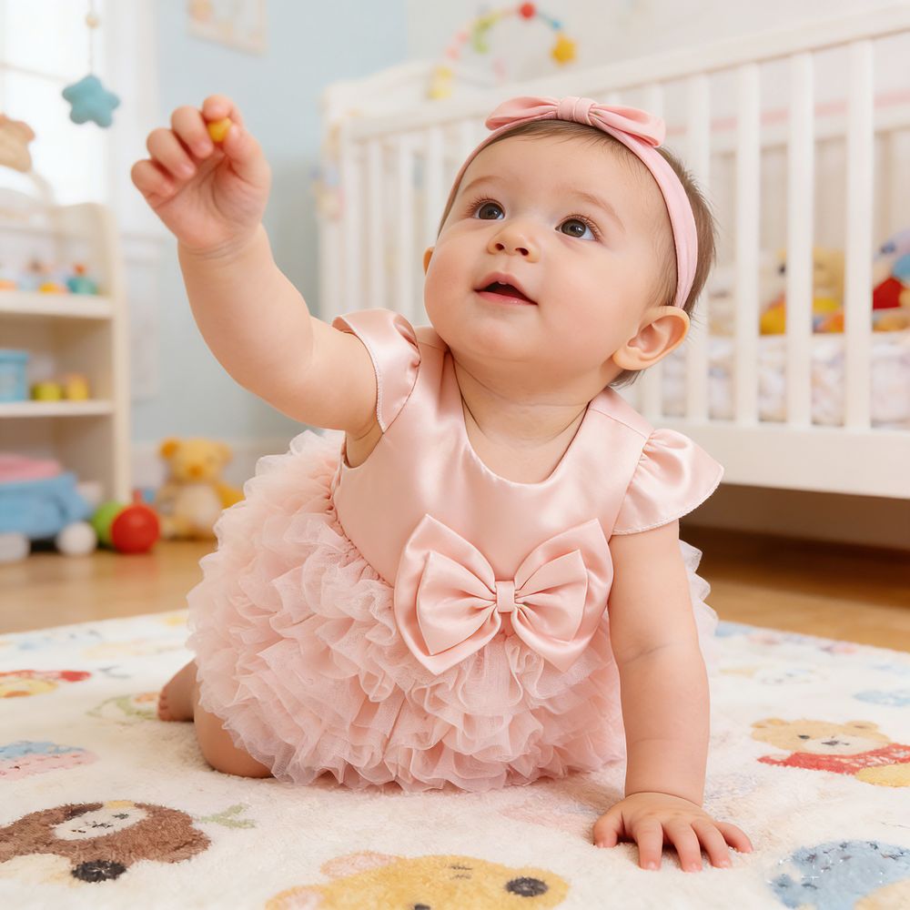 Sugar Rush - Ruffled Rompers With Big Bow Attached - Pink