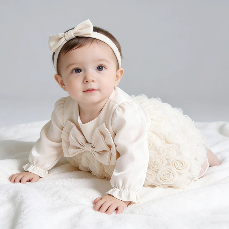 Sugar Rush - Ruffled Long Sleeve Rompers - Beige