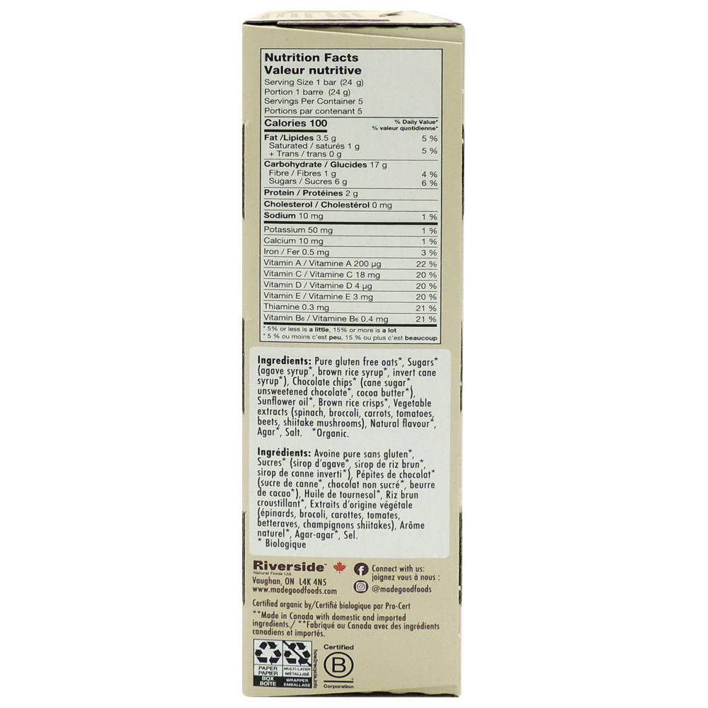 Made Good - Granola Bars - Chocolate Chip - Pack of 5 - 120 gm