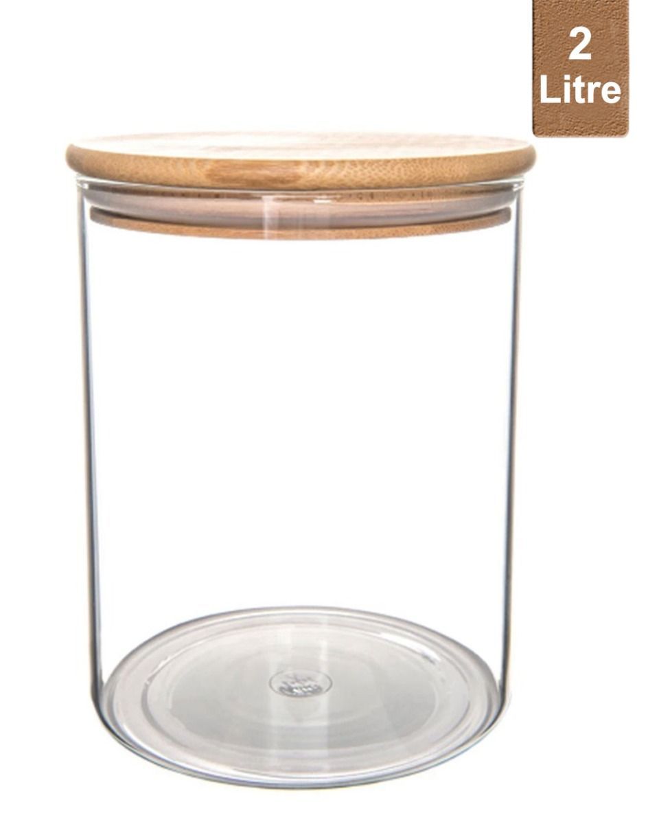 Homesmiths - Honey Bee Round Glass Jar With Bamboo Lid - 2 L