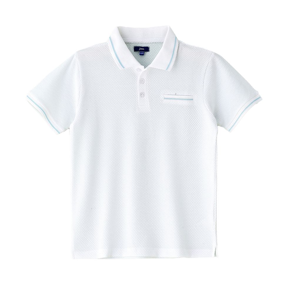 Jam - Boys' Textured Cotton Polo Shirt With Blue Tipping - White