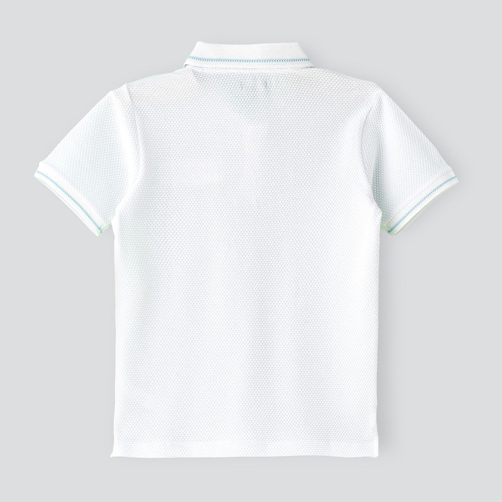 Jam - Boys' Textured Cotton Polo Shirt With Blue Tipping - White