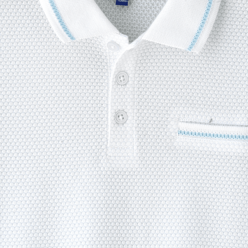 Jam - Boys' Textured Cotton Polo Shirt With Blue Tipping - White