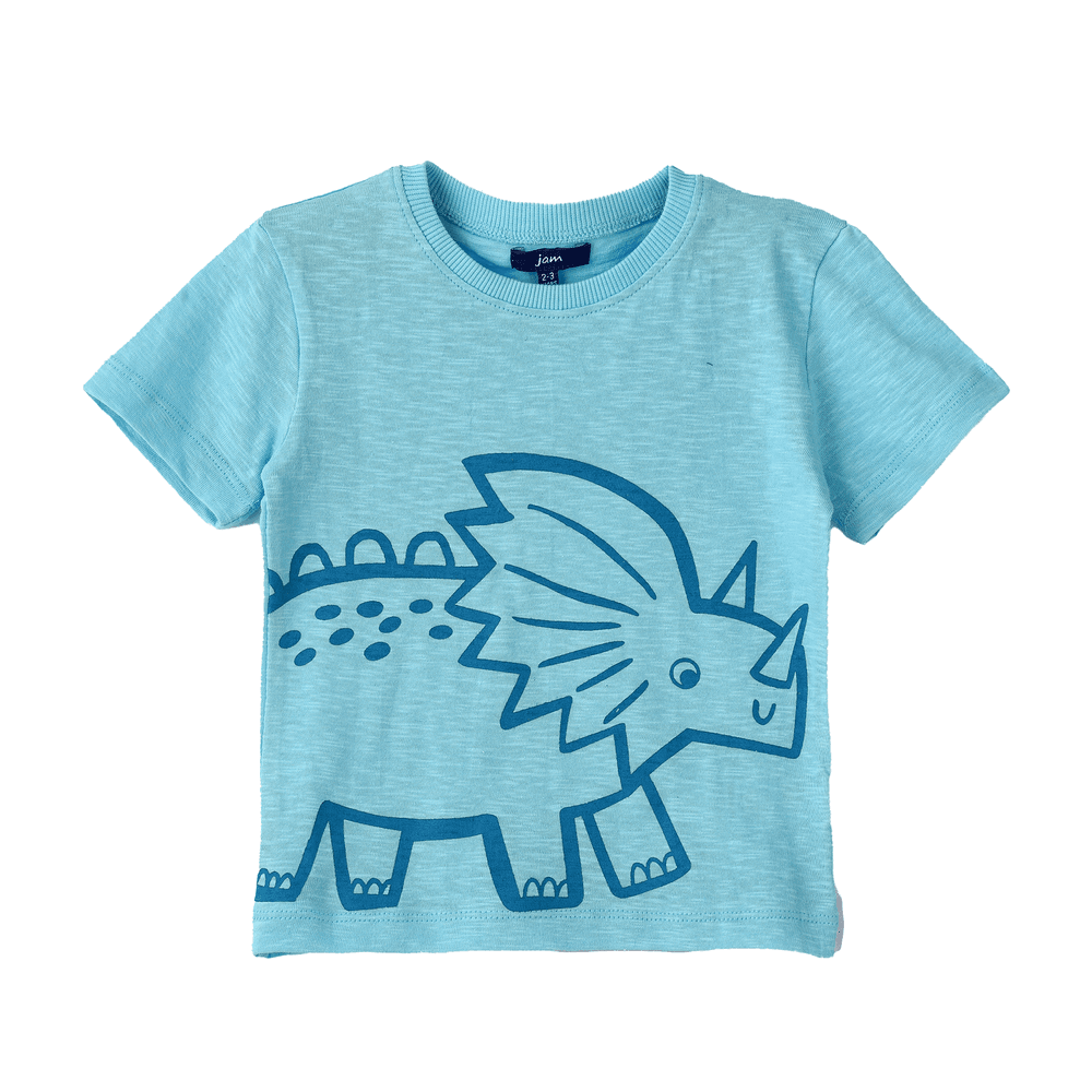 Jam - Boy's Knit Cotton Dinosaur Print T-Shirt - Sky Blue