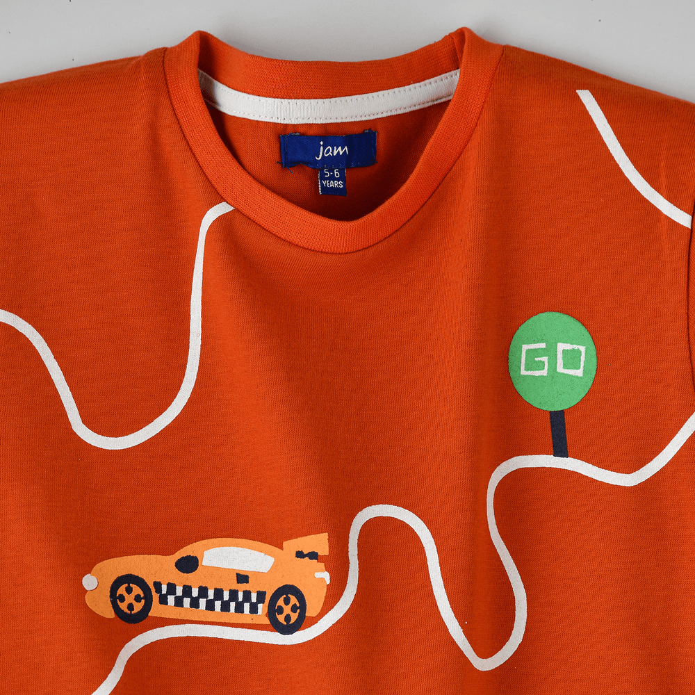 Jam - Boys' Race Car Printed Long Sleeves T-Shirt - Orange