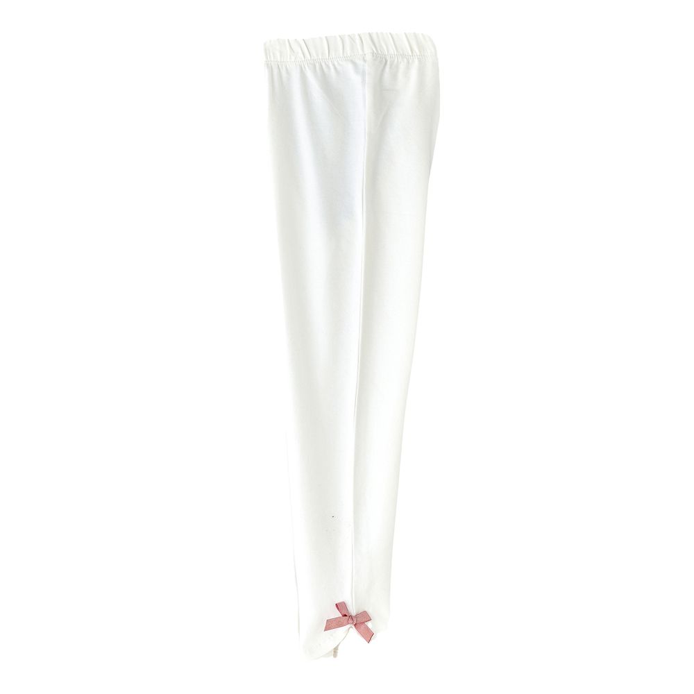 Jelliene - Girl's Leggings With Pink Bow Accents - White