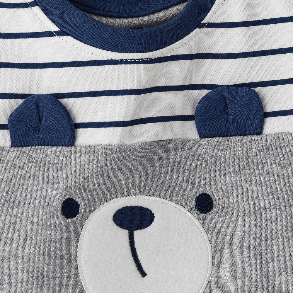 Elegant Kids - Boys' Striped Bear Face T-Shirt & Grey Knit Shorts Set - Grey