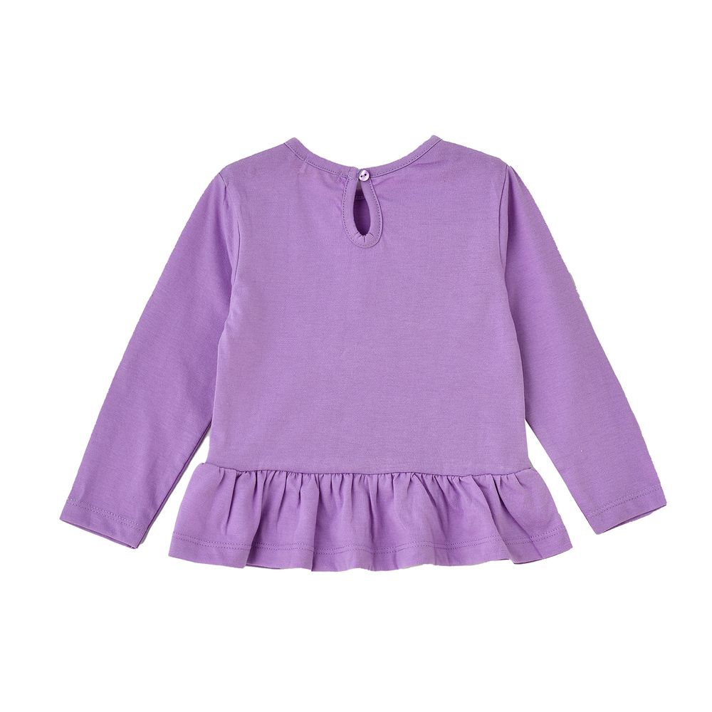 Jelliene - Girls Purple Long Sleeve Top With Floral Embroidery
