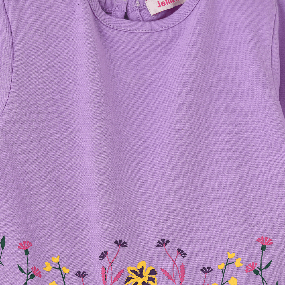 Jelliene - Girls Purple Long Sleeve Top With Floral Embroidery
