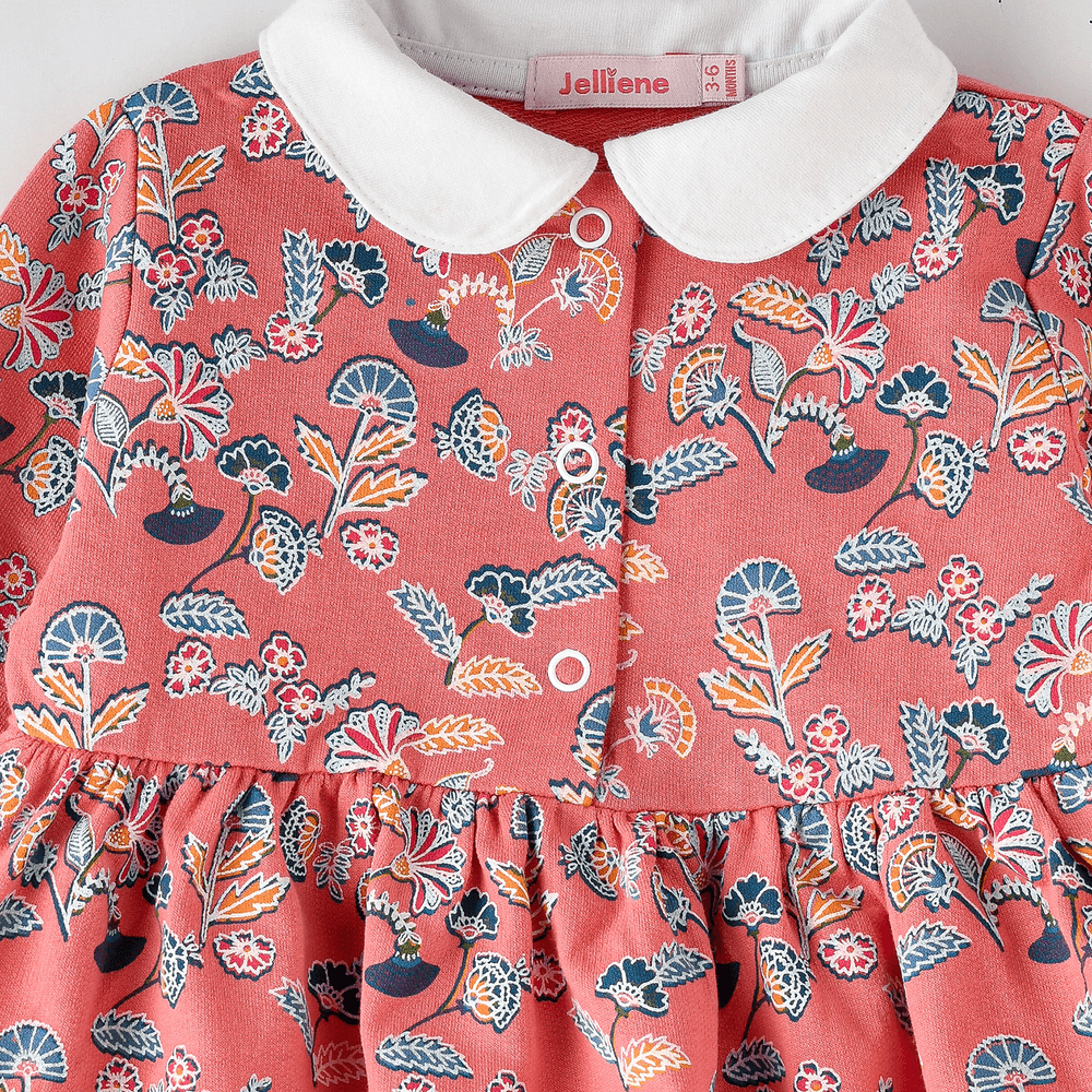 Jelliene - Baby Coral Floral Top With White Collar