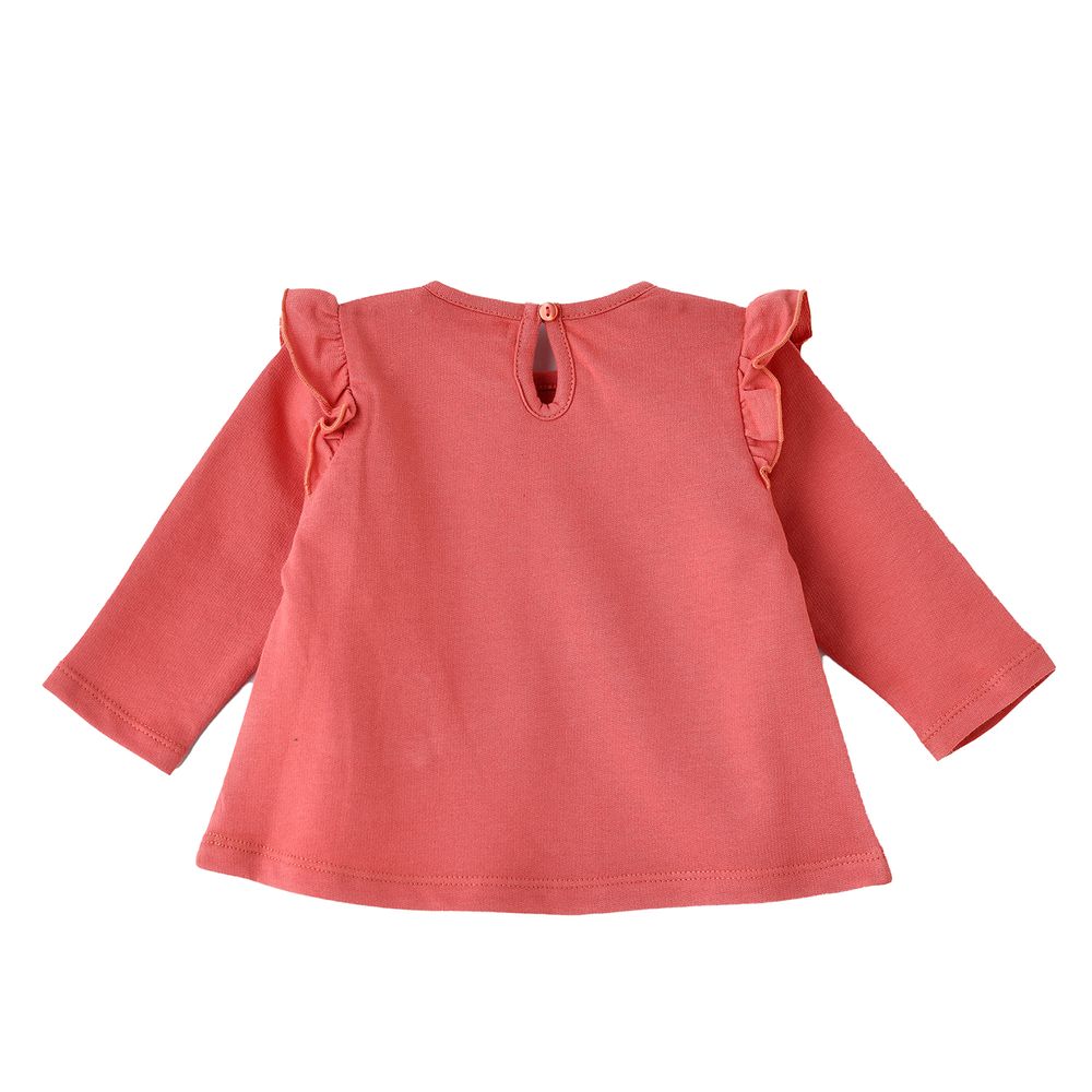 Jelliene - Baby Coral Top With Bunny Pocket And Ruffles
