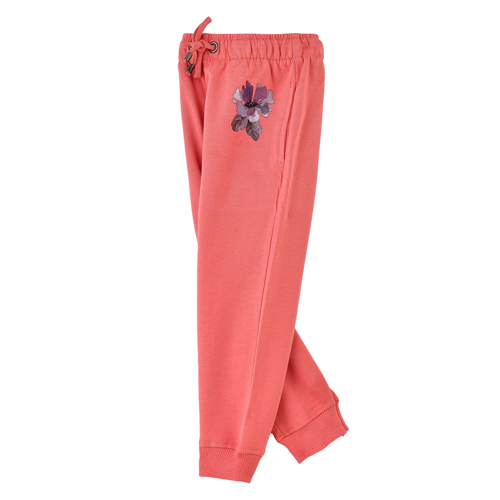 Jelliene - Girls’ Joggers With Floral Motif - Coral