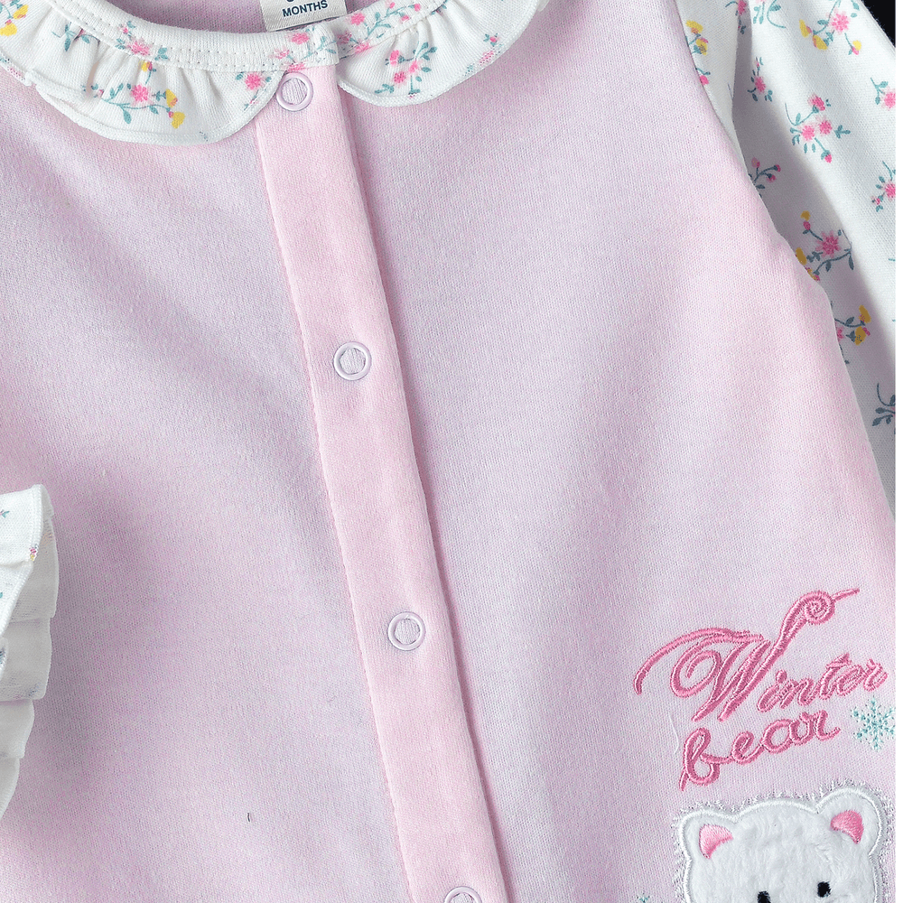 Tiny Hug - Baby Girls' Cotton Knit Sleepsuit - Floral Pink