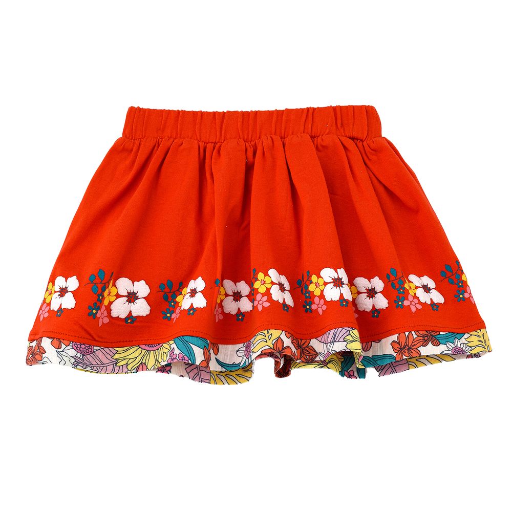 Jelliene - Vibrant Red Floral Cotton-elastane Skirt For Girls