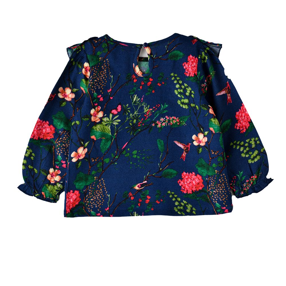 Jelliene - Girls' Floral Ruffle Detail Long-Sleeve Top
