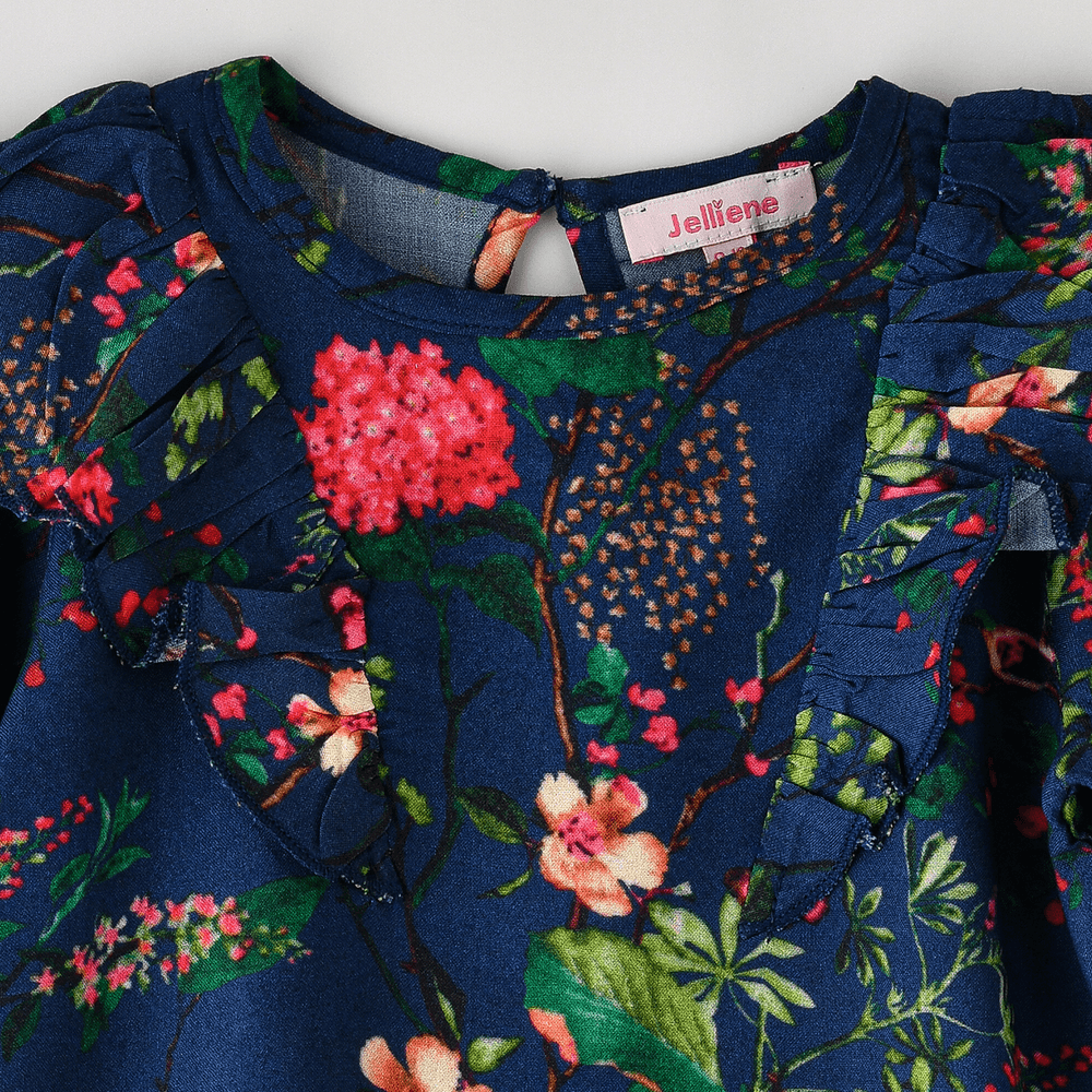 Jelliene - Girls' Floral Ruffle Detail Long-Sleeve Top