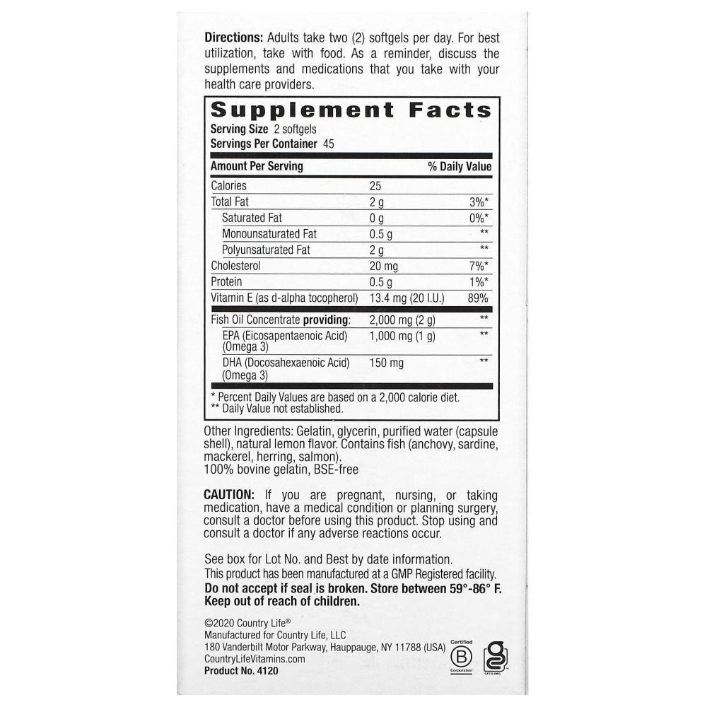 Country Life - Omega 3 Mood 2000 Mg Softgels - 90 Pcs