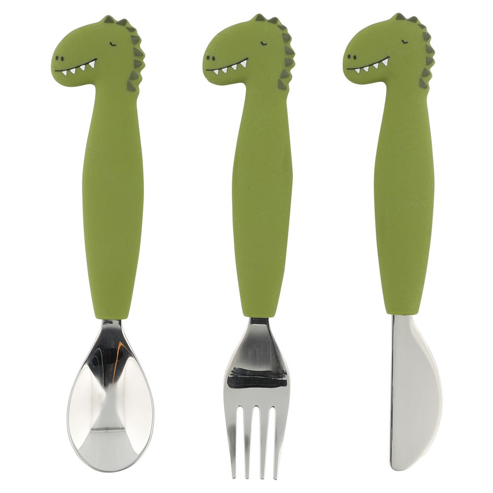 Trixie - Stainless Steel Cutlery Set WithSilicone Handle - Mr. Dino