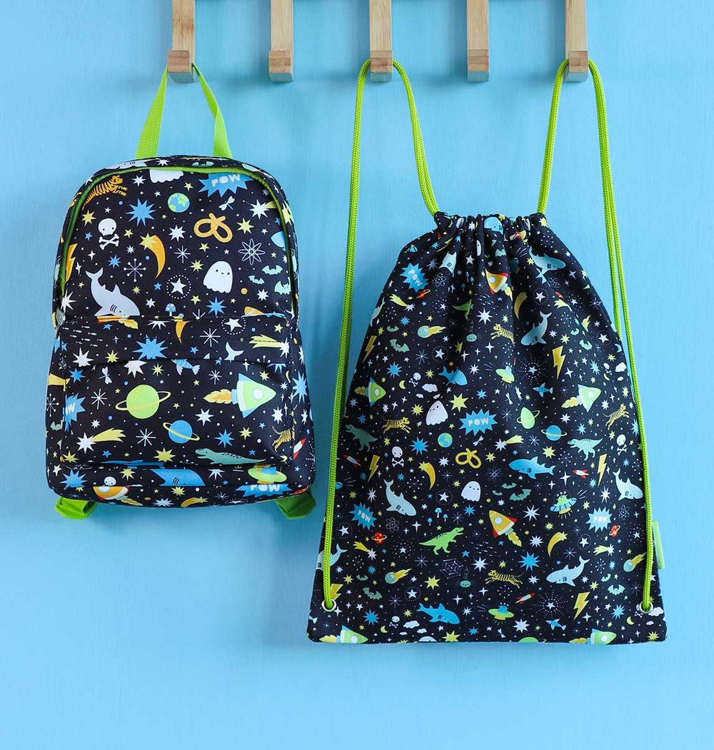 A little Lovely Company - Kids Drawstring Bag - Galaxy - 16-Inch/41cm
