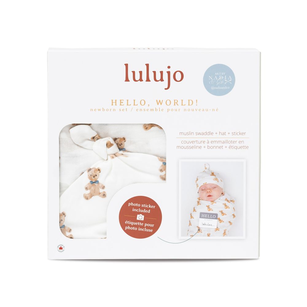 lulujo - Hello World bamboo Hat & Swaddle Blanket Set  - Vintage