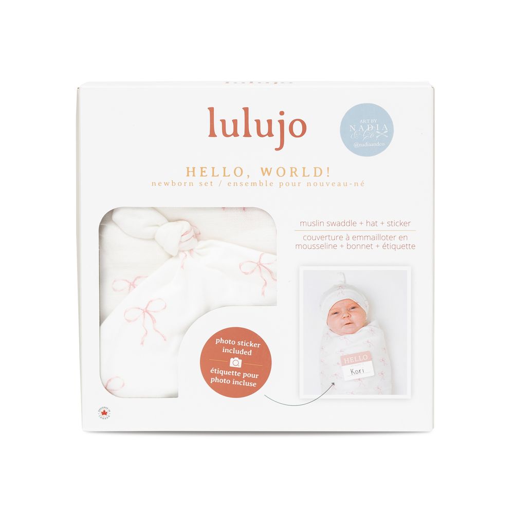 lulujo - Bows Hello World Bamboo Hat & Swaddle Blanket Set