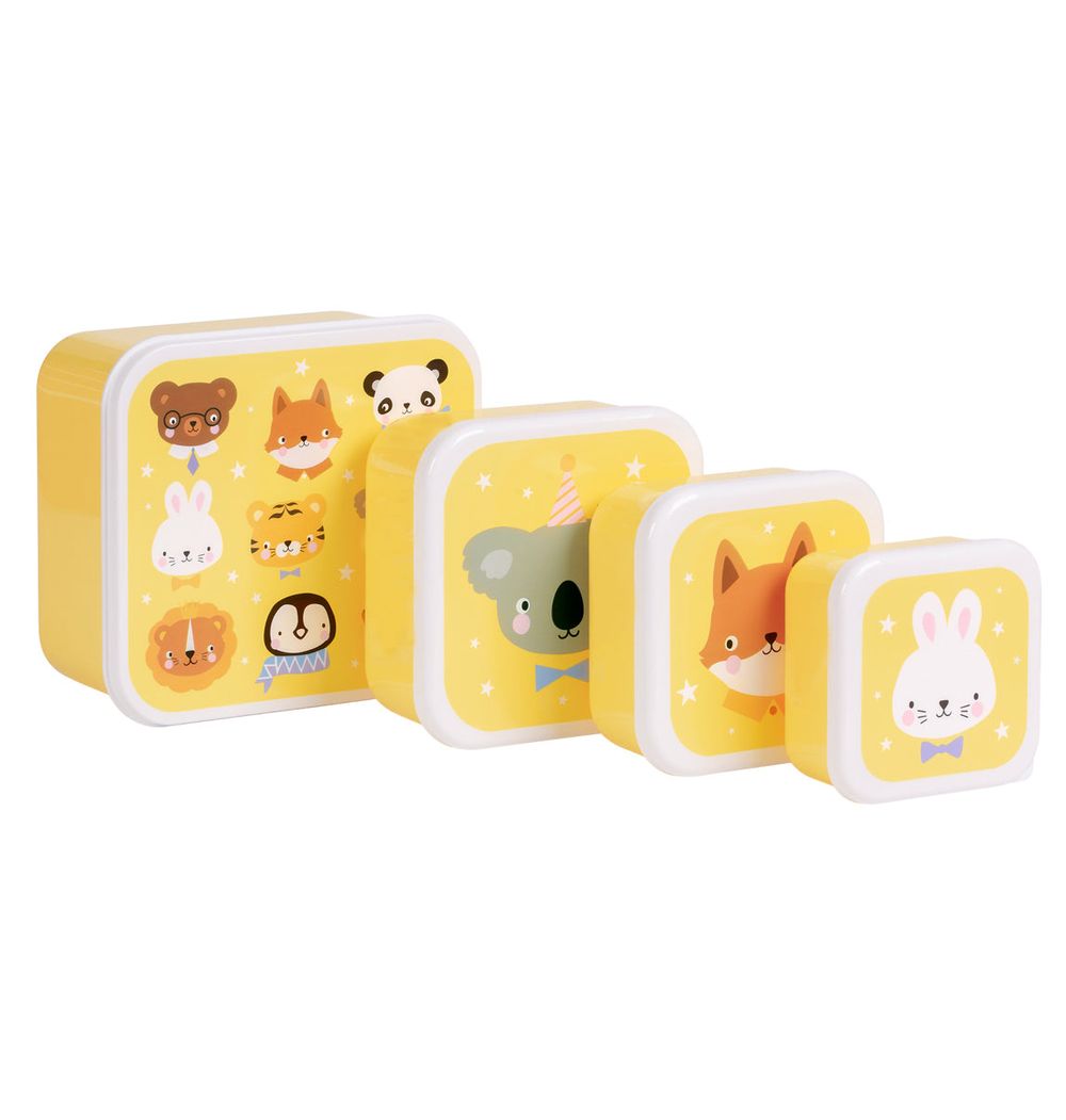 A little Lovely Company - Kids Lunch & Snack Box Set - 4 Pcs - Animal Friends