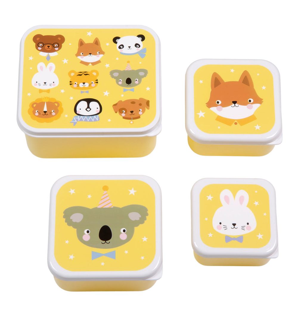 A little Lovely Company - Kids Lunch & Snack Box Set - 4 Pcs - Animal Friends