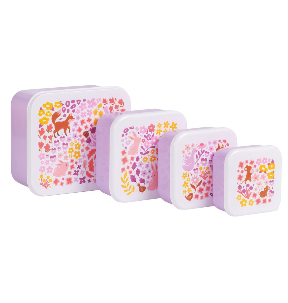 A little Lovely Company - Kids Lunch & Snack Box Set - 4 Pcs - Flower Garden