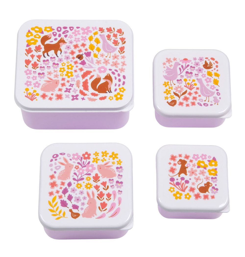 A little Lovely Company - Kids Lunch & Snack Box Set - 4 Pcs - Flower Garden